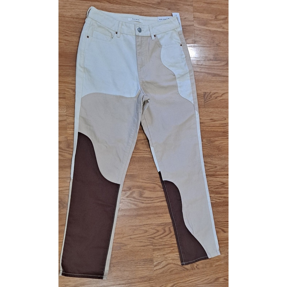 PacSun Mom‎ Jeans Women Sz 26 Boho Y2K Brown Color Block Bohemian High Rise NWT
